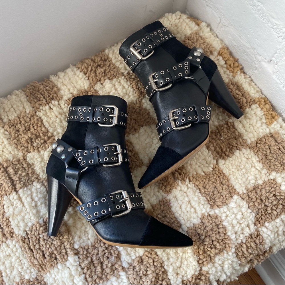 Isabel Marant Black Leather and Suede Lysett Boots / Booties with Buckles 37